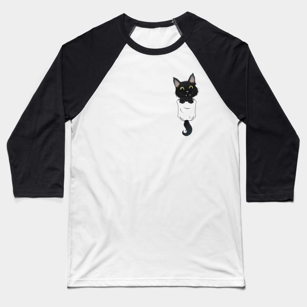 Cat in Pocket Baseball T-Shirt by Chinchila Art
